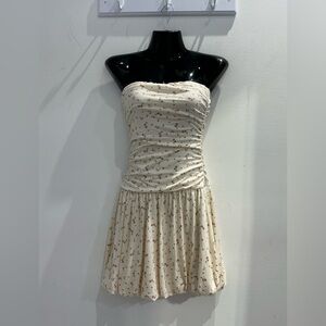 Floral Strapless Cream Dress